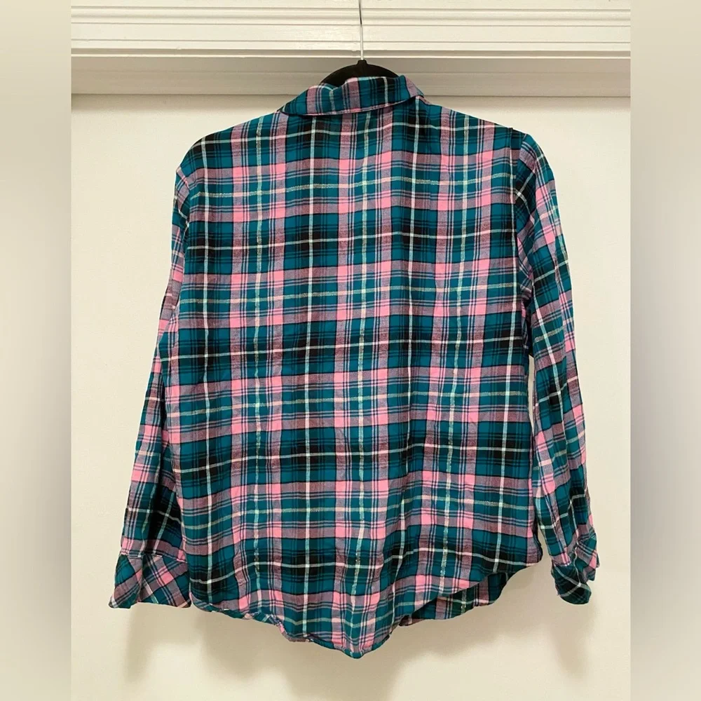 Victoria’s Secret Flannel Pajama set women’s Small Short Pink green Long Sleeved